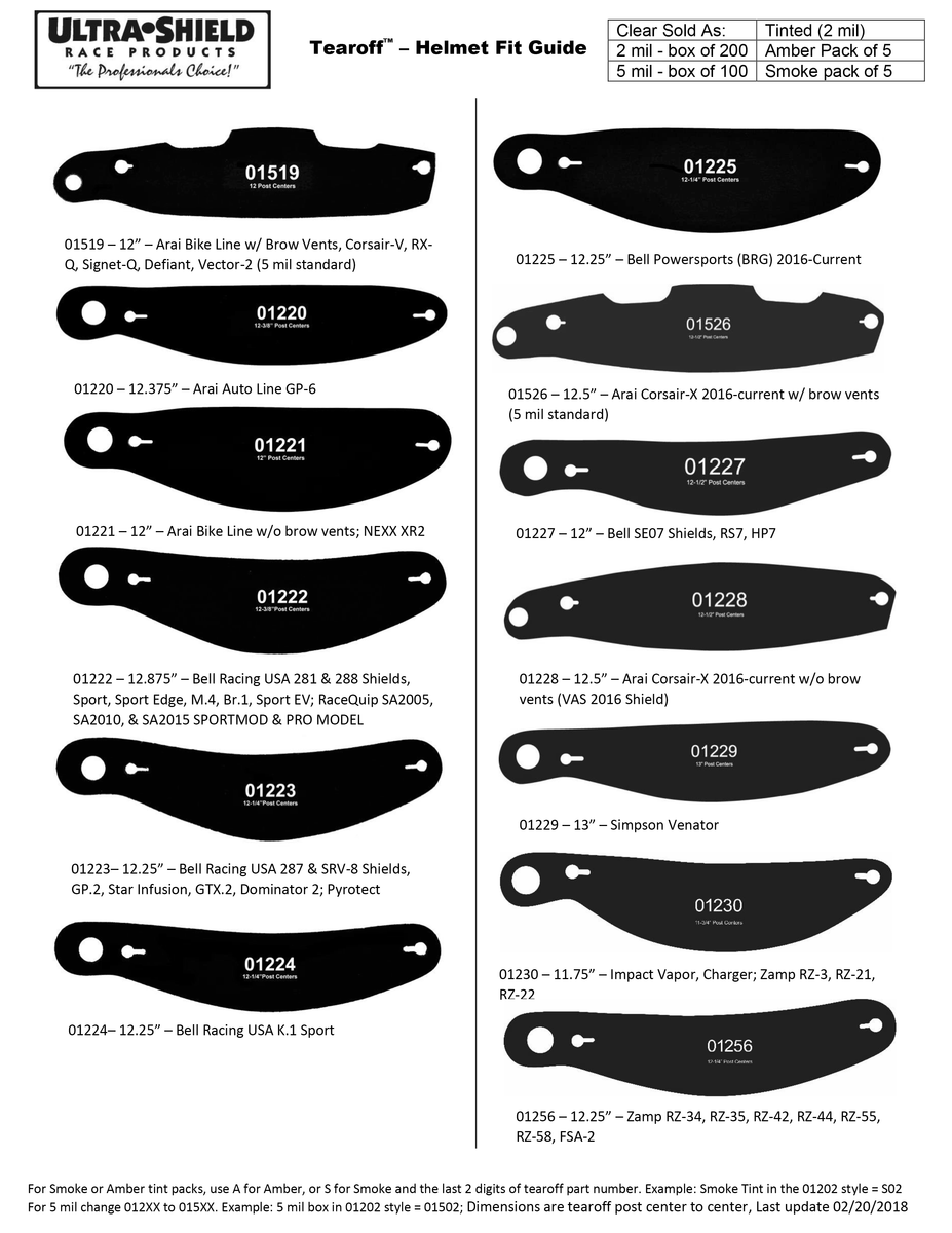 Ultra Shield TearOffs Kreitz Oval Track Parts